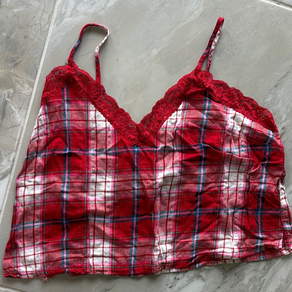Colsie Red Plaid Lace Camisole